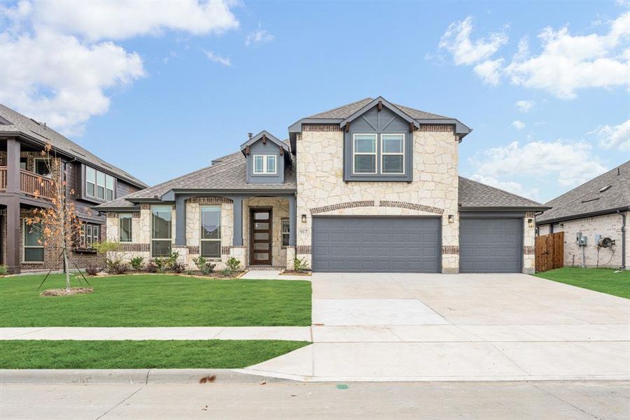 Front exterior of a new home in West Crossing, Anna, TX, highlighting curb appeal (Image 25). Front exterior of a new home in West Crossing, Anna, TX, highlighting curb appeal (Image 25).