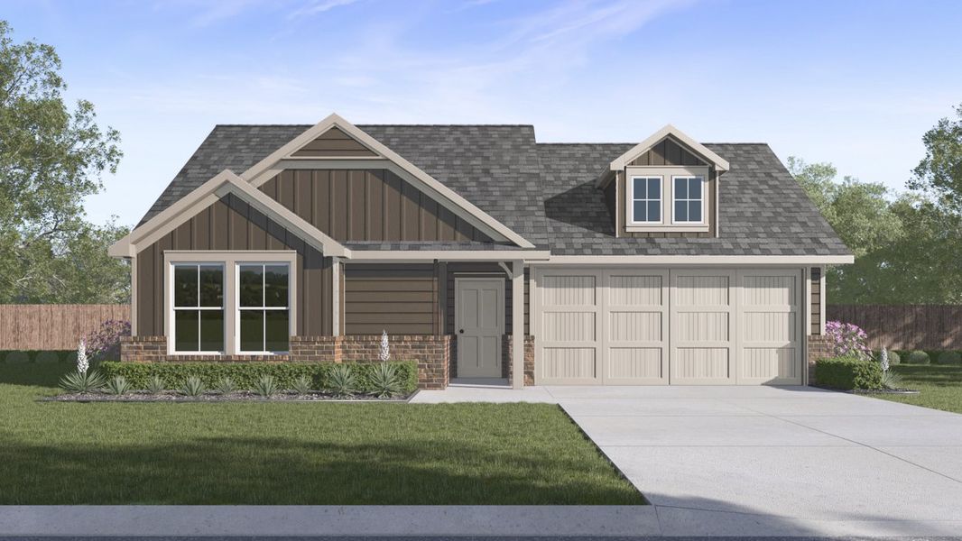 Front exterior of a new home in Blaire Lake, Tyler, TX, highlighting curb appeal (Image 1). Front exterior of a new home in Blaire Lake, Tyler, TX, highlighting curb appeal (Image 1).