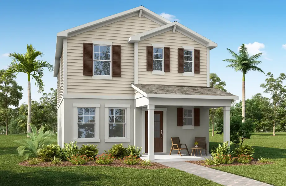 Representative exterior photo of a completed home built from the Luma by Mattamy Homes in Lakeside At Satilla, St. Cloud, FL (Image 4). Representative exterior photo of a completed home built from the Luma by Mattamy Homes in Lakeside At Satilla, St. Cloud, FL (Image 4).