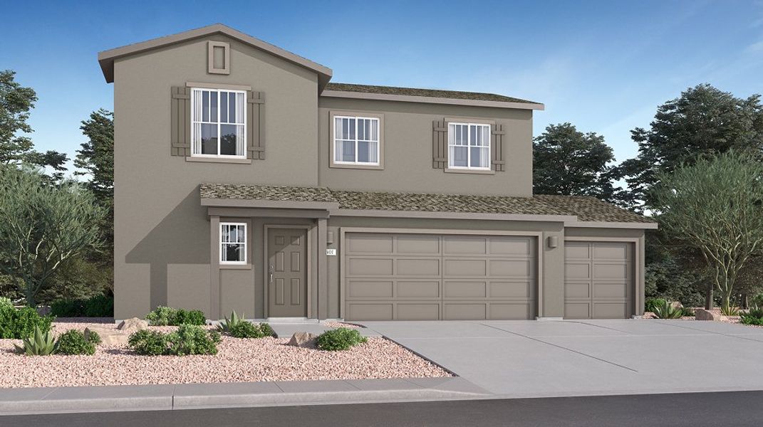 Front exterior of a new home in Sycamore Canyon: Dream Series, Vail, AZ, highlighting curb appeal (Image 1).