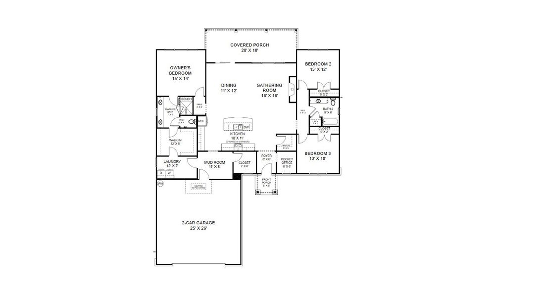 2D floor plan layout for the Laurel II by Cook Bros. Homes in Enclave At Harvey, Knoxville, TN (Image 3).