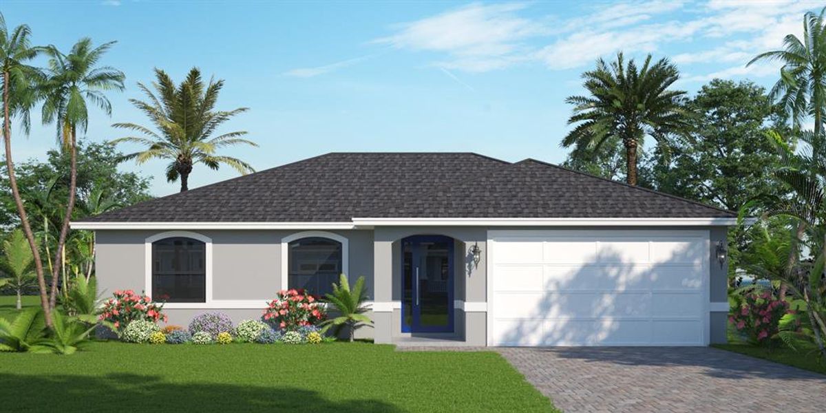 Front exterior of a new home in , North Port, FL, highlighting curb appeal (Image 1).