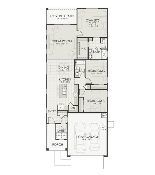 2D floor plan layout for the 1529 by Homes by Towne in Beacon Hill at Marley Park, Surprise, AZ (Image 3). 2D floor plan layout for the 1529 by Homes by Towne in Beacon Hill at Marley Park, Surprise, AZ (Image 3).