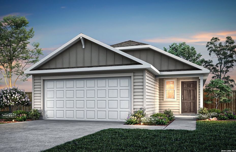 Front exterior of a new home in Meadows at Clear Springs, New Braunfels, TX, highlighting curb appeal (Image 1). Front exterior of a new home in Meadows at Clear Springs, New Braunfels, TX, highlighting curb appeal (Image 1).