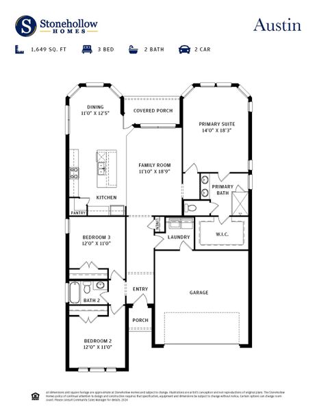 2D floor plan layout for the Austin by Stonehollow Homes in Heritage Grove, Blue Ridge, TX (Image 4).