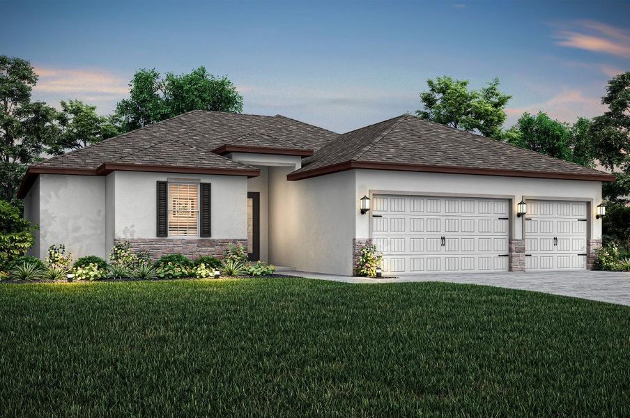 Front exterior of a new home in Port St Lucie, Port St. Lucie, FL, highlighting curb appeal (Image 1).