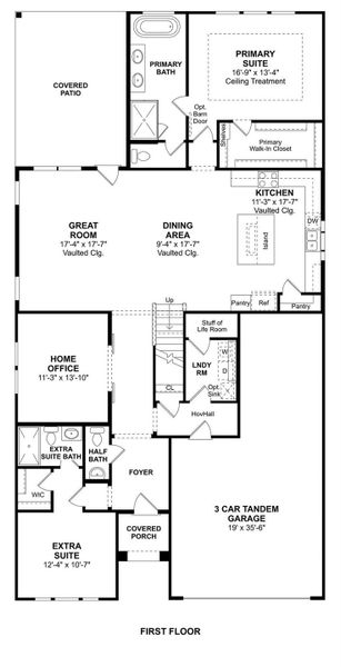 The Tuscaloosa floor plan by K. Hovnanian Homes. 1st Floor shown. *Prices, plans, dimensions, features, specifications, materials, and availability of homes or communities are subject to change without notice or obligation.