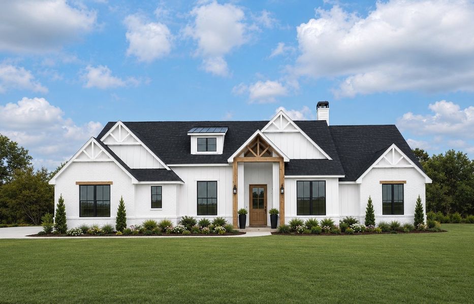 Front exterior of a new home in Timberview Preserves, Weatherford, TX, highlighting curb appeal (Image 11). Front exterior of a new home in Timberview Preserves, Weatherford, TX, highlighting curb appeal (Image 11).