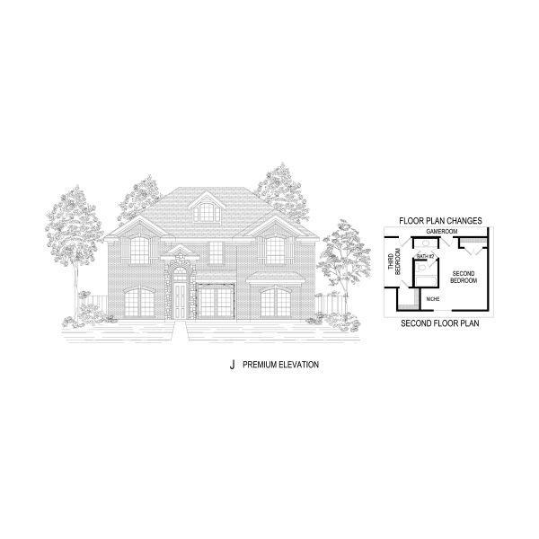 Representative rendering of the exterior for the Hillcrest 45 2R-CW (w/Media) by First Texas Homes (Image 11).