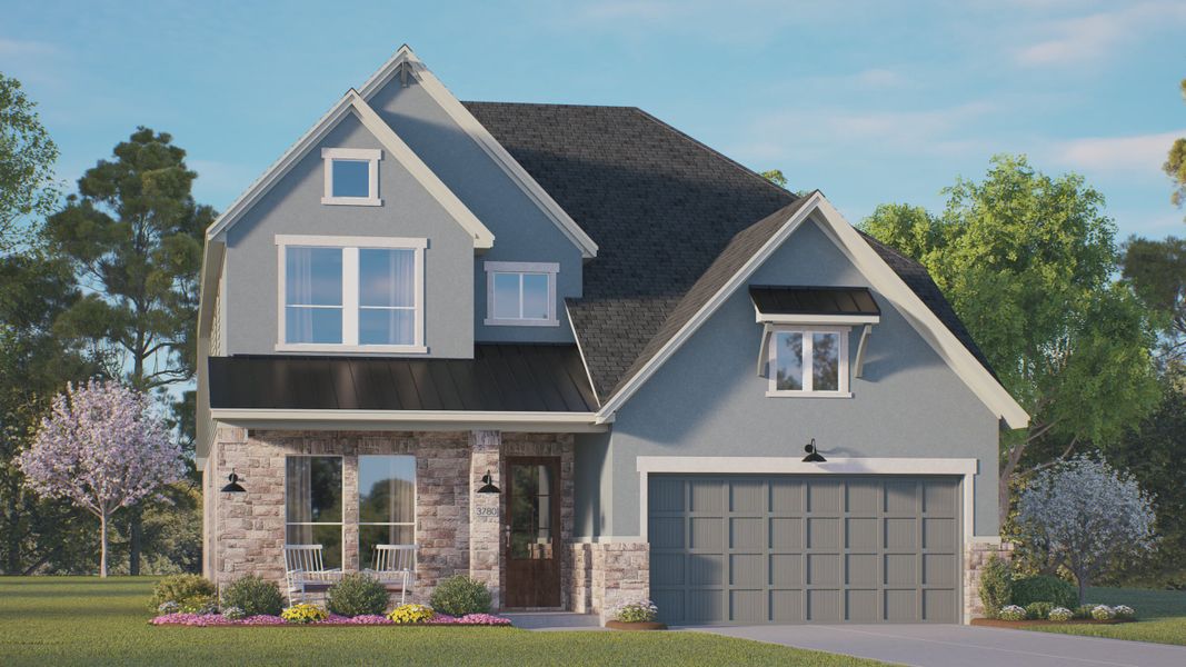 Representative exterior photo of a completed home built from the Medina by Chesmar Homes in Jordan Ranch 55's, Fulshear, TX (Image 14).