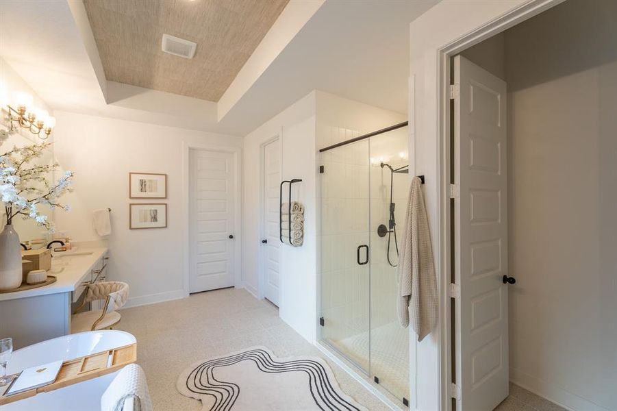 DOUBLE vanities with a CUSTOM shower and free standing bath tub.