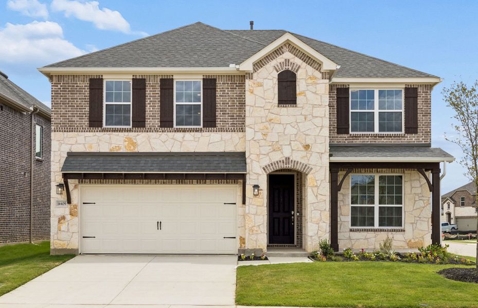 Front exterior of a new home in Creekview Meadows, Pilot Point, TX, highlighting curb appeal (Image 1). Front exterior of a new home in Creekview Meadows, Pilot Point, TX, highlighting curb appeal (Image 1).