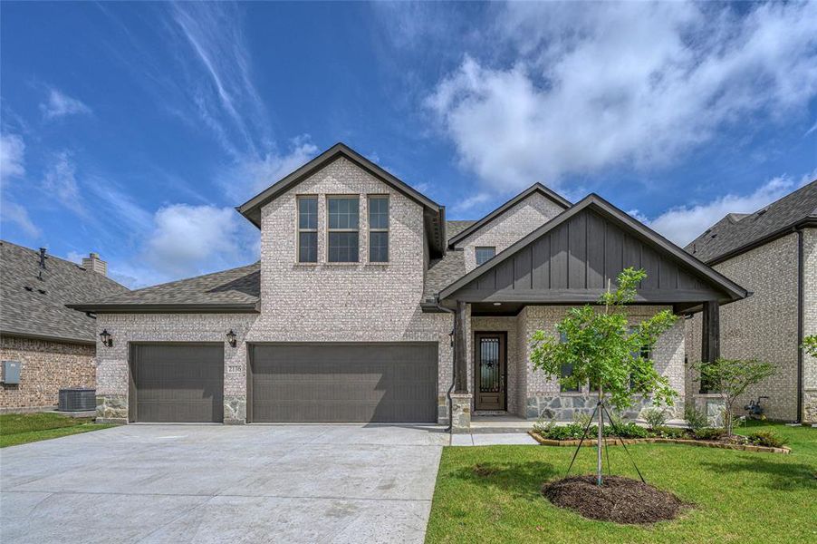 Front exterior of a new home in Stone River Glen, Royse City, TX, highlighting curb appeal (Image 23). Front exterior of a new home in Stone River Glen, Royse City, TX, highlighting curb appeal (Image 23).