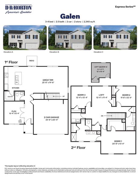 2D floor plan layout for the Galen by D.R. Horton in Brookhaven, Greensboro, NC (Image 3).
