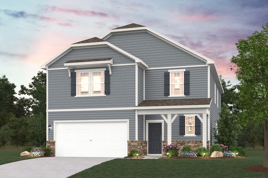 Front exterior of a new home in Blue Sky Meadows, Monroe, NC, highlighting curb appeal (Image 1). Front exterior of a new home in Blue Sky Meadows, Monroe, NC, highlighting curb appeal (Image 1).