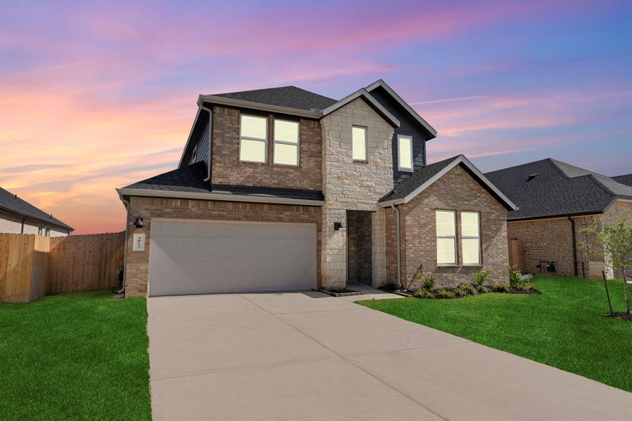 Front exterior of a new home in Westland Ranch 50' Homesites, League City, TX, highlighting curb appeal (Image 2).