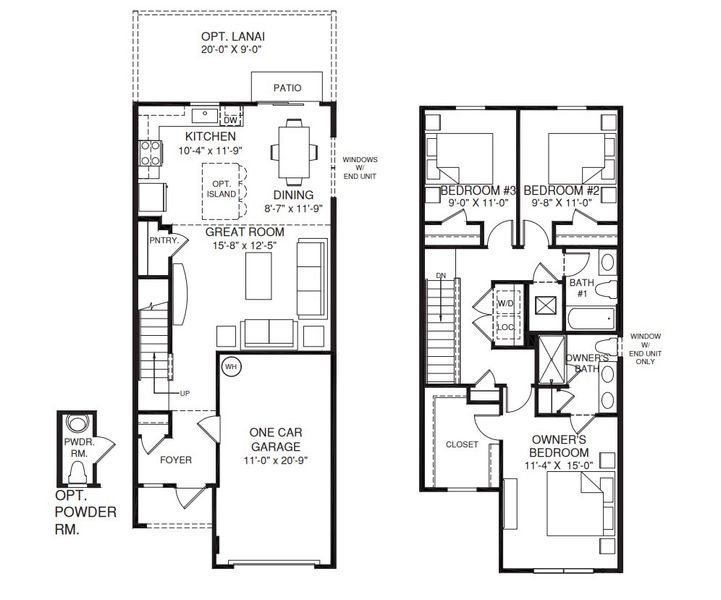 2D floor plan layout for the Piper by Ryan Homes in Seminole Palms Townhomes, Palm Coast, FL (Image 1).