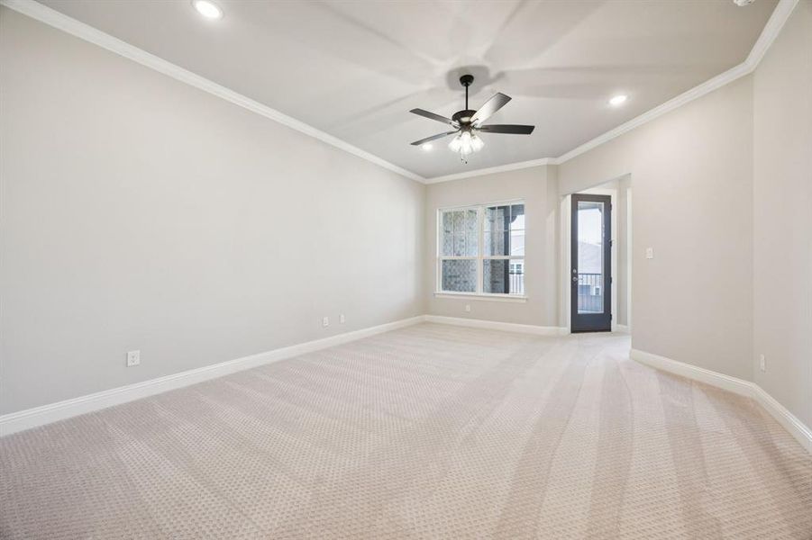 View towards balcony from second living area upstairs.