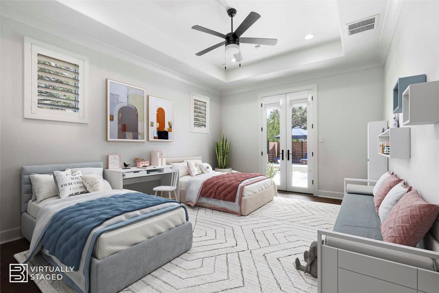 Bedroom # 3 - Virtually Staged as a bedroom but currently serves as a workout room. Located on a separate wing off the pool this is a great space for your extra guests. Bedroom # 3 - Virtually Staged as a bedroom but currently serves as a workout room. Located on a separate wing off the pool this is a great space for your extra guests.