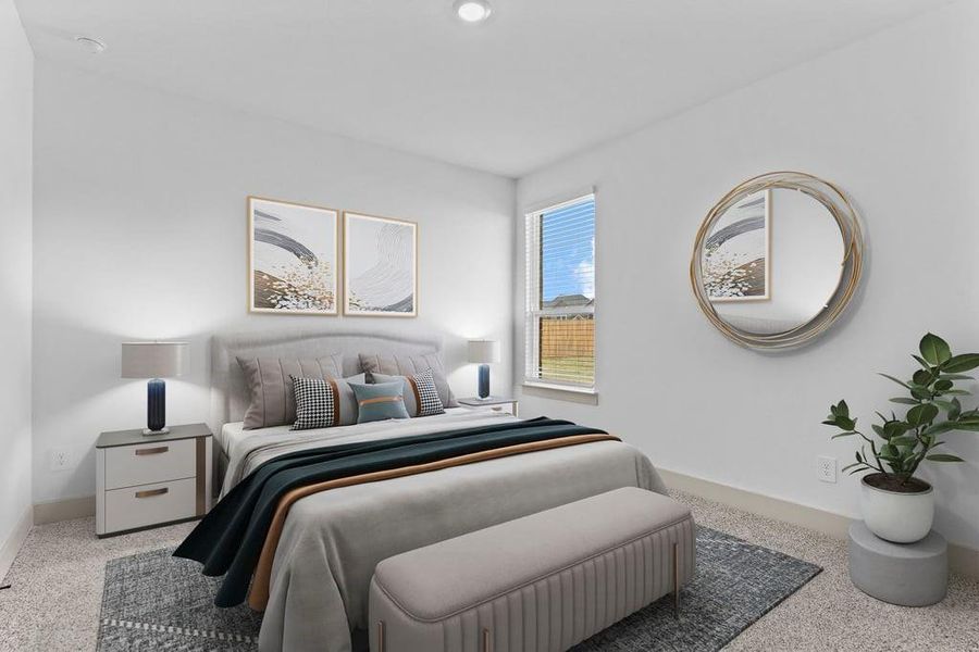 A third bedroom with neutral walls, plush carpet flooring and a separate closet. A third bedroom with neutral walls, plush carpet flooring and a separate closet.