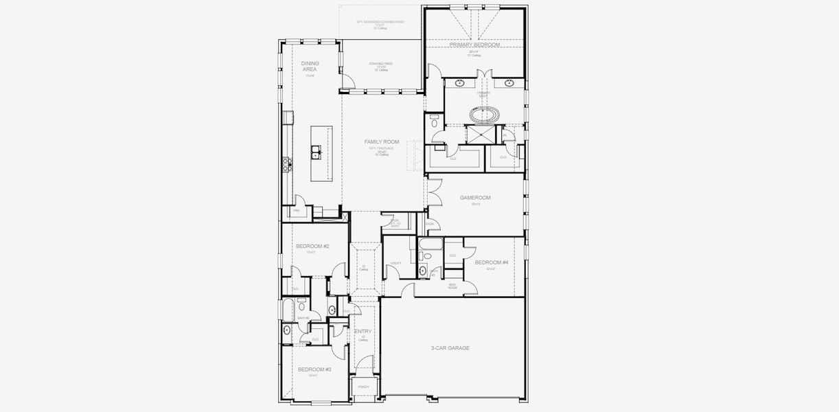 2D floor plan layout for the 2895W by Perry Homes in Ramble, Celina, TX (Image 3).