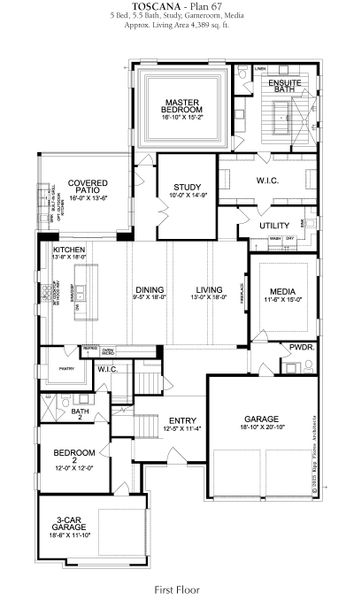 2D floor plan layout for the Toscana by Landon Homes in Fields - Brookside North, Frisco, TX (Image 3). 2D floor plan layout for the Toscana by Landon Homes in Fields - Brookside North, Frisco, TX (Image 3).