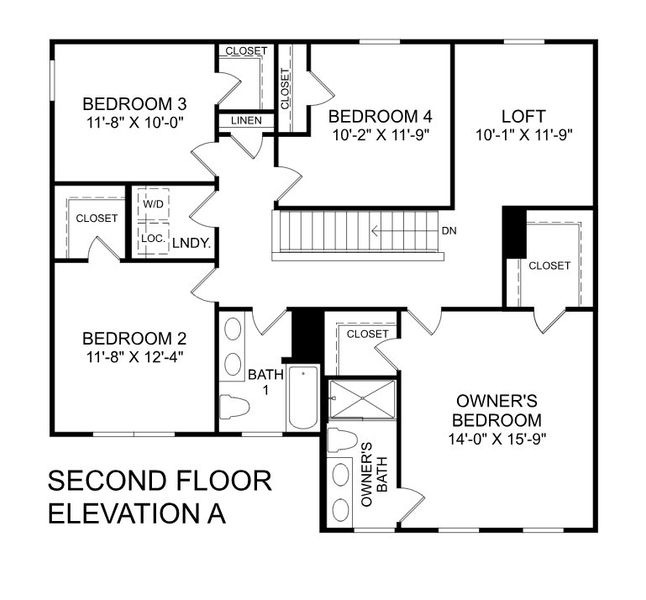 2D floor plan layout for the Elder by Ryan Homes in Brookshire Single Family, Sanford, NC (Image 2).