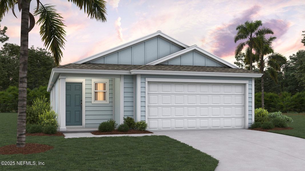 Front exterior of a new home in Rookery, Green Cove Springs, FL, highlighting curb appeal (Image 1). Front exterior of a new home in Rookery, Green Cove Springs, FL, highlighting curb appeal (Image 1).