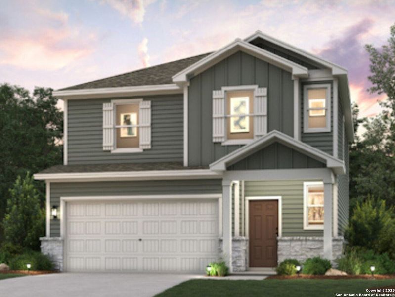 Front exterior of a new home in Millican Grove, San Antonio, TX, highlighting curb appeal (Image 1). Front exterior of a new home in Millican Grove, San Antonio, TX, highlighting curb appeal (Image 1).