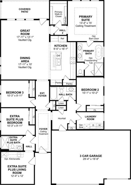 2D floor plan layout for the Pasadena ESP by K. Hovnanian® Homes in River Ranch Estates, Dayton, TX (Image 3). 2D floor plan layout for the Pasadena ESP by K. Hovnanian® Homes in River Ranch Estates, Dayton, TX (Image 3).