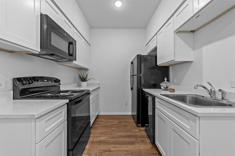 Kitchen has built-in microwave