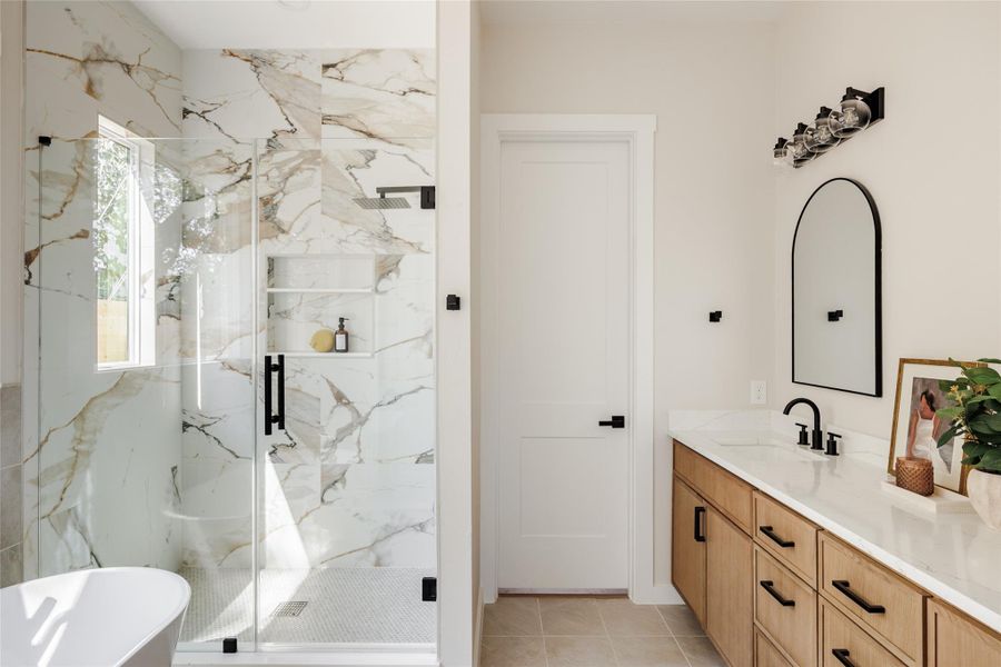 Primary Bathroom with walk in shower and soaker tub Primary Bathroom with walk in shower and soaker tub