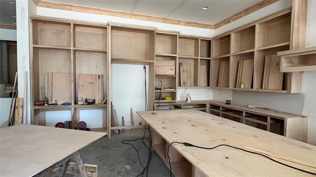 A progress photo in August 2025 showing the custom fabricated cabinetry