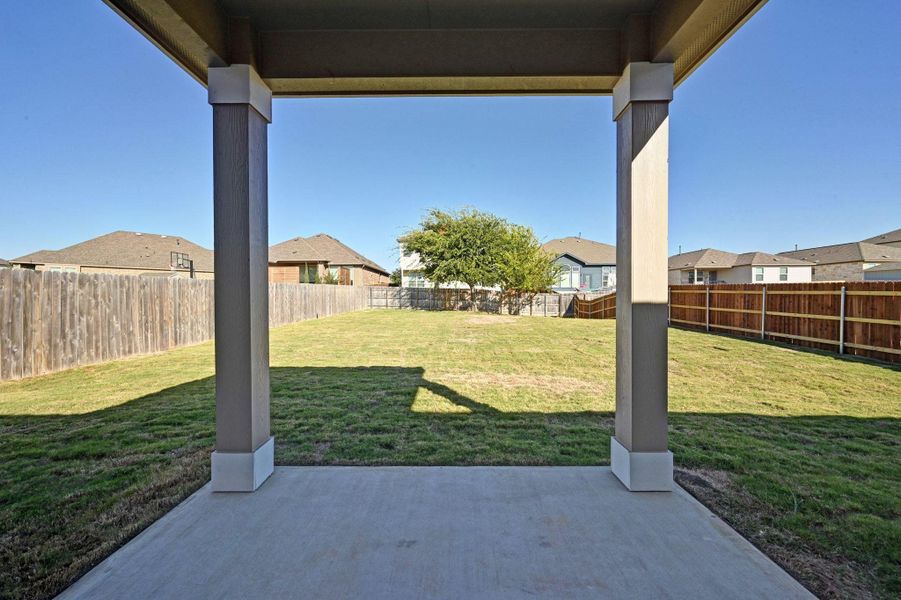 Exterior details and patio area of a home in Salerno - Classic Collection, Round Rock (Image 21).