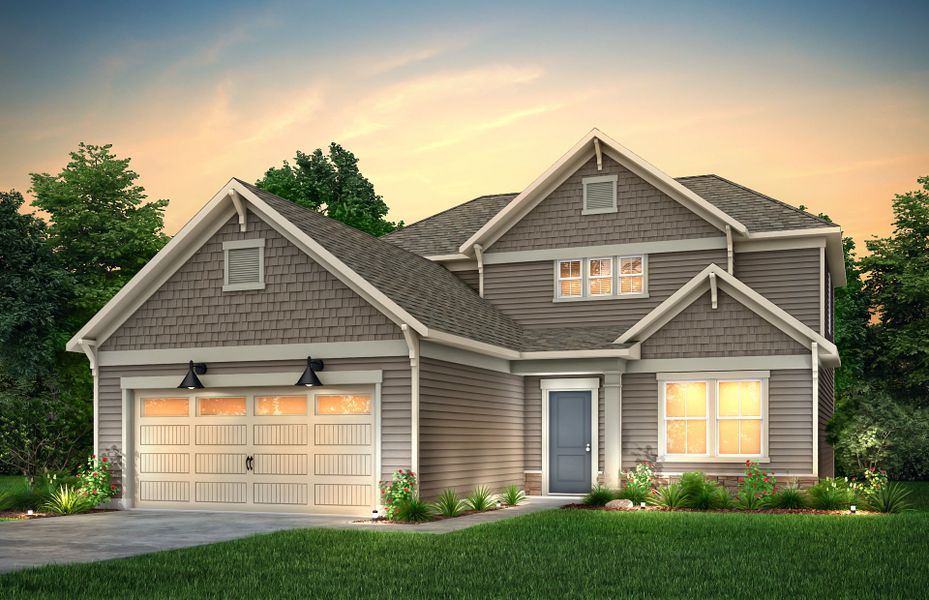 Hartwell Exterior CR104 features shakes, siding, stone, covered front door and 2 car garage