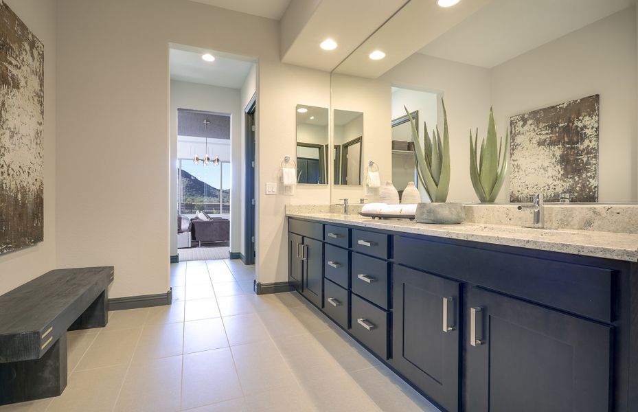 Owner's bath with dual vanity sinks and large walk