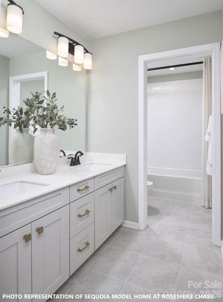 Secondary Hall Bath (Bathroom Two) Upper Level - Photo is for representation purposes of floorplan only - colors, finishes, and options will vary