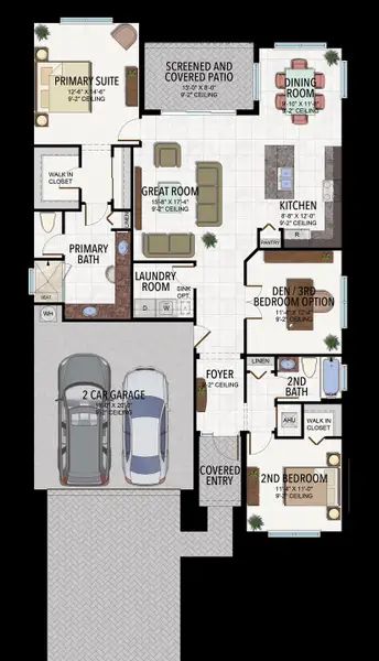 2D floor plan layout for the Ibis by GL Homes in Valencia Parc at Riverland, Port St. Lucie, FL (Image 4).