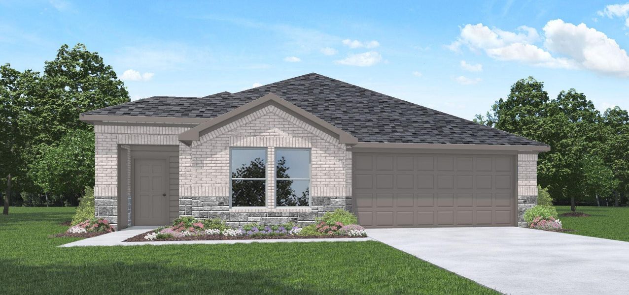 Front exterior of a new home in Grand Pines, Magnolia, TX, highlighting curb appeal (Image 1). Front exterior of a new home in Grand Pines, Magnolia, TX, highlighting curb appeal (Image 1).