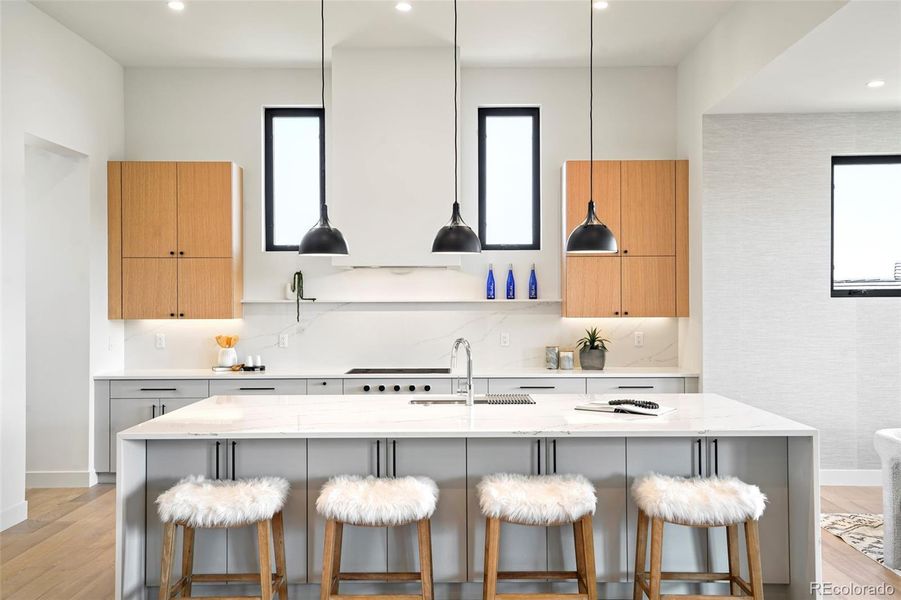 Sleek kitchen with proximity to butler's pantry and a walk-in pantry