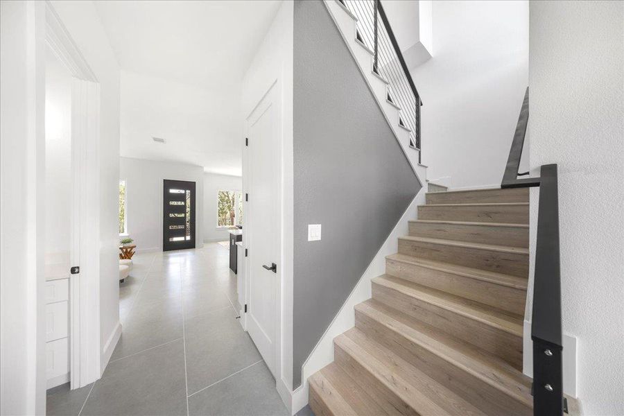 Stairway with tile patterned floors Stairway with tile patterned floors