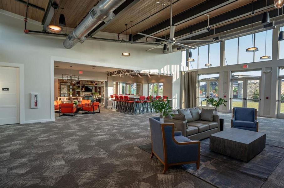 Lobby with a towering ceiling