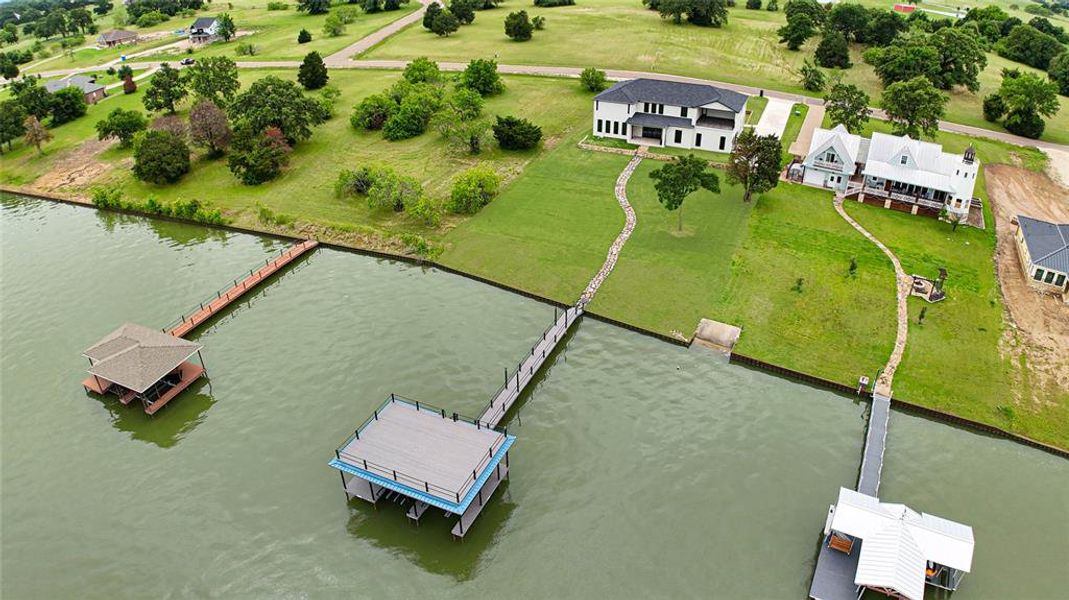 Aerial view of a nearby body of water
