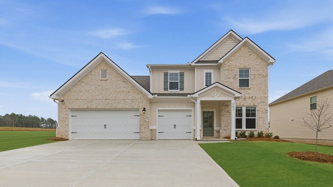 Representative exterior photo of a completed home built from the Rainier by DRB Homes in Grandview at Millers Mill, Stockbridge, GA (Image 23).