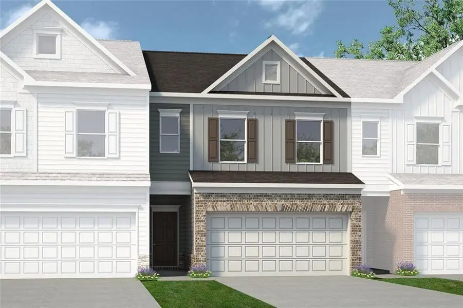 Front exterior of a new home in Trinity Station, Auburn, GA, highlighting curb appeal (Image 1). Front exterior of a new home in Trinity Station, Auburn, GA, highlighting curb appeal (Image 1).