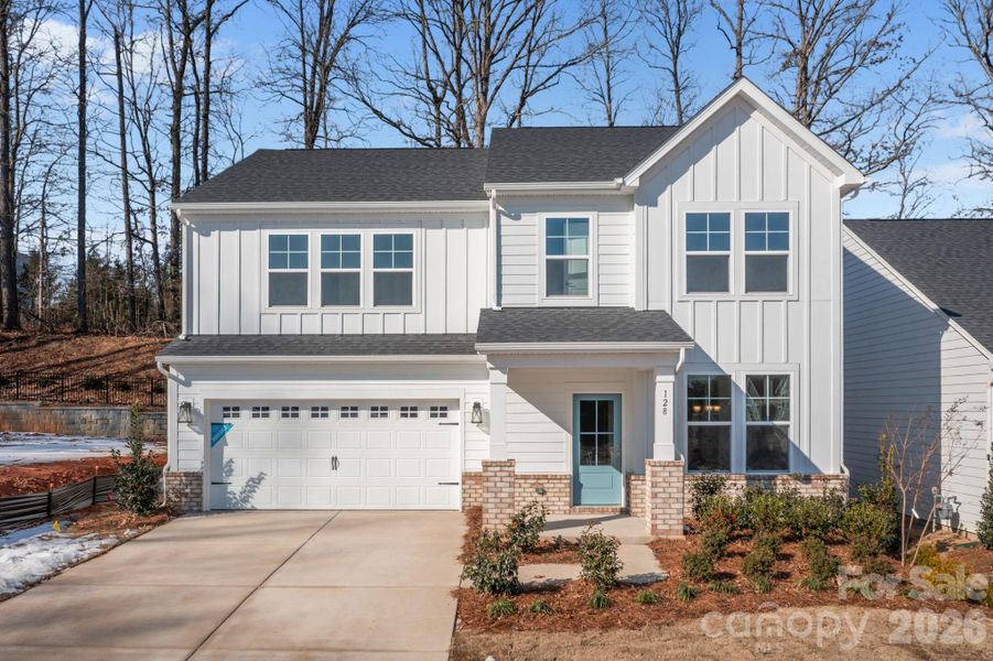 Front exterior of a new home in Farms at Bellingham, Mooresville, NC, highlighting curb appeal (Image 1). Front exterior of a new home in Farms at Bellingham, Mooresville, NC, highlighting curb appeal (Image 1).