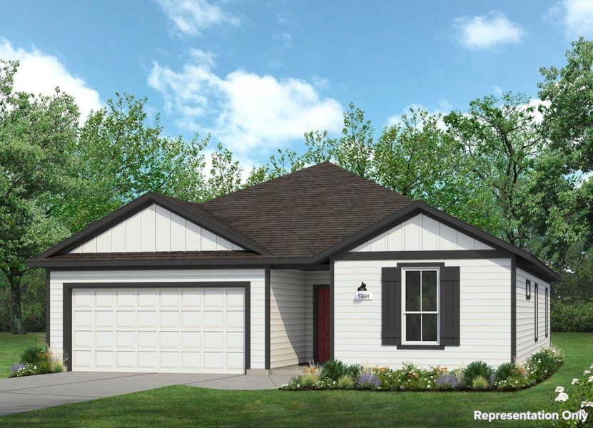 Front exterior of a new home in Cloverleaf, Austin, TX, highlighting curb appeal (Image 1).