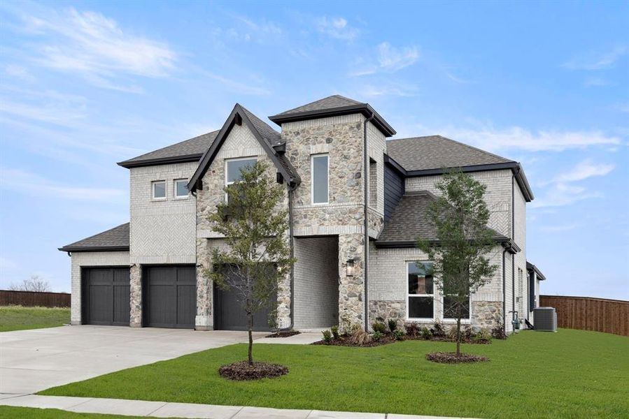Front exterior of a new home in Polo Ridge, Forney, TX, highlighting curb appeal (Image 1).