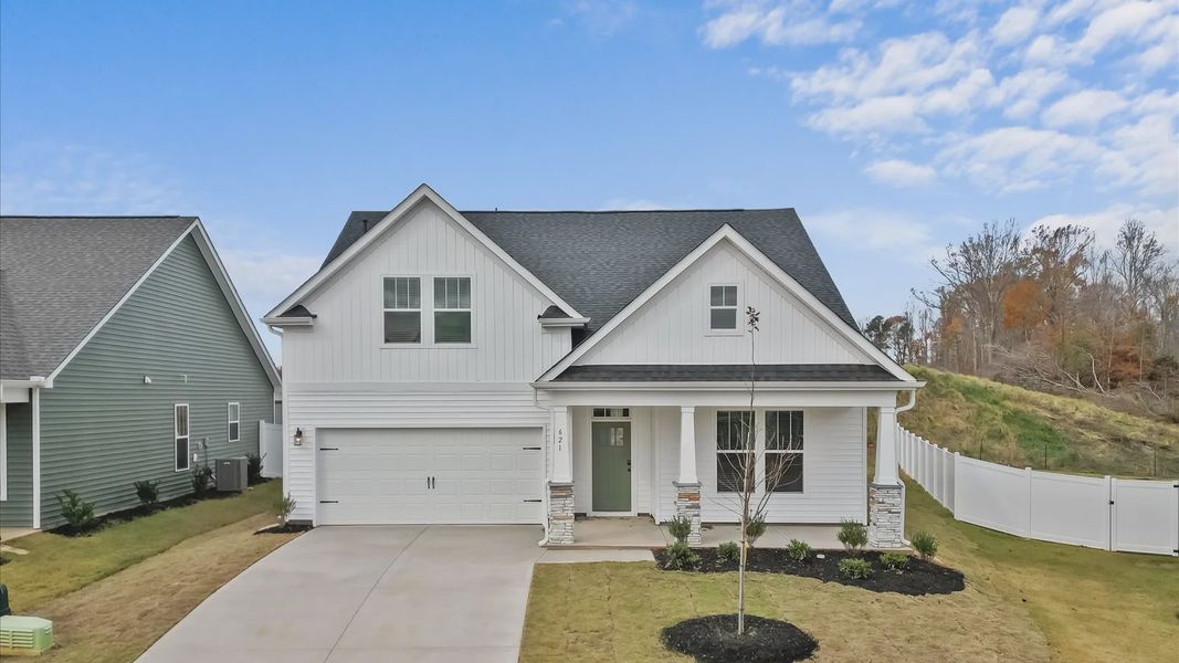 Representative exterior photo of a completed home built from the Cooper 3 by DRB Homes in Woodglen, Piedmont, SC (Image 21).