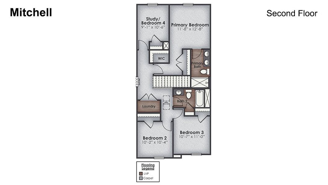 2D floor plan layout of this home in Grayson Park Townhomes, Leland, NC (Image 4).